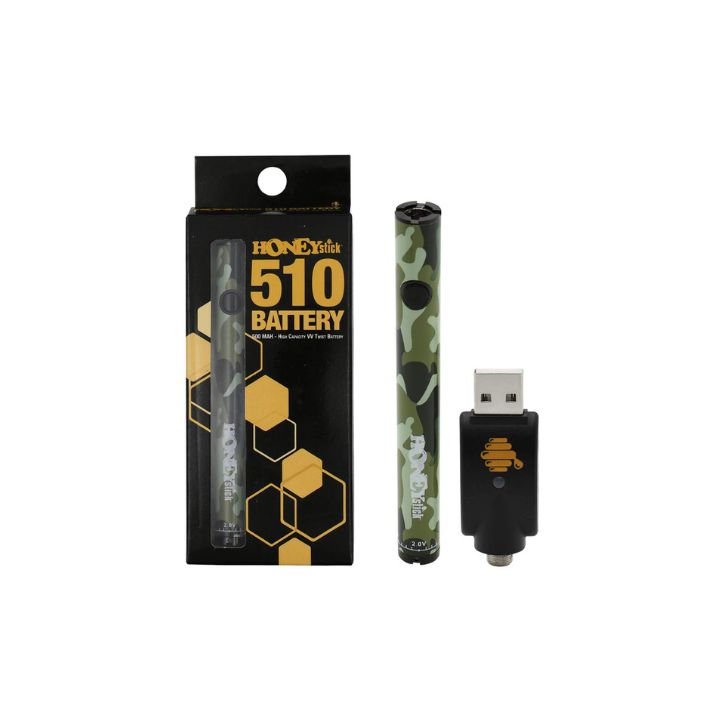 HoneyBadger 510 battery with packaging and USB charger on a white background