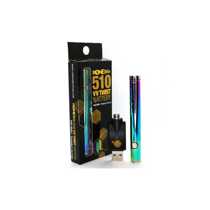 Vape battery with packaging and USB cable on a white background