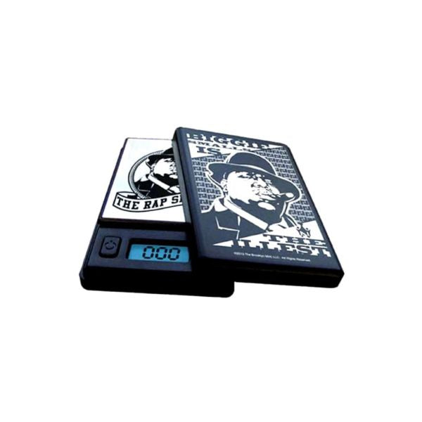 Digital scale with a design of a person wearing a hat on the packaging.