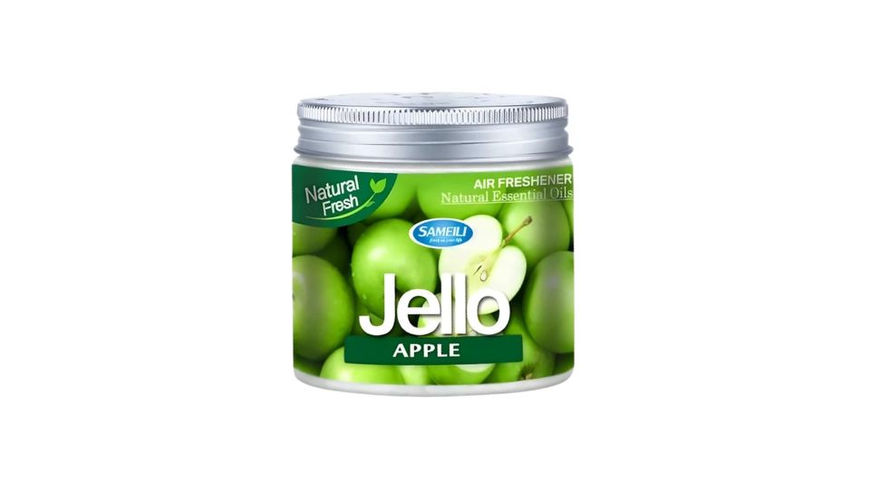 Jello Air Freshener canister with apple flavor on a white background