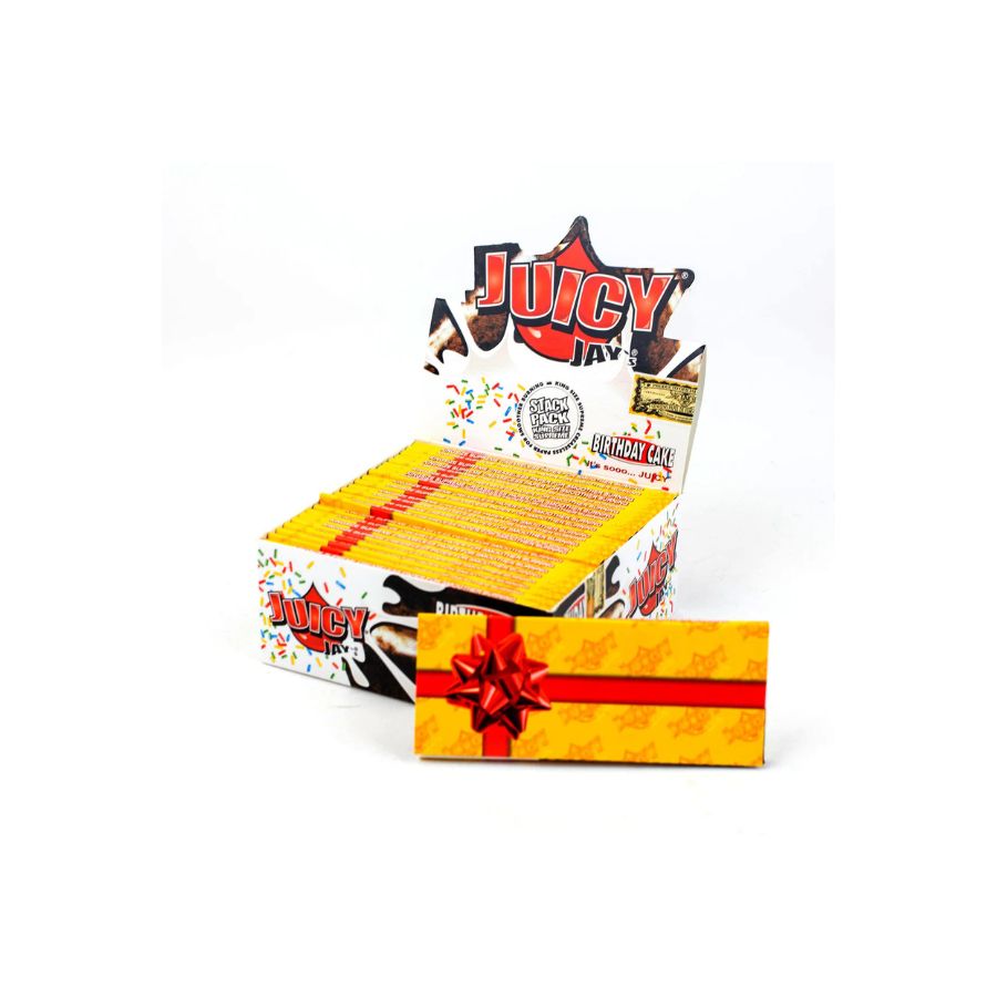 Juicy jay king size paper borthday cake on white background