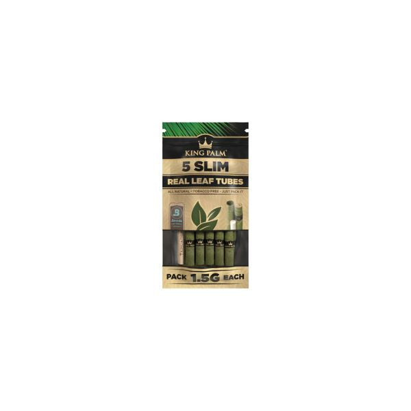 Packaging of King Palm 5 Slim Real Leaf Tubes on a white background