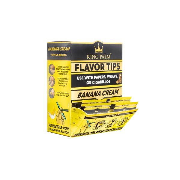 Box of King Palm Banana Cream flavor tips on a white background