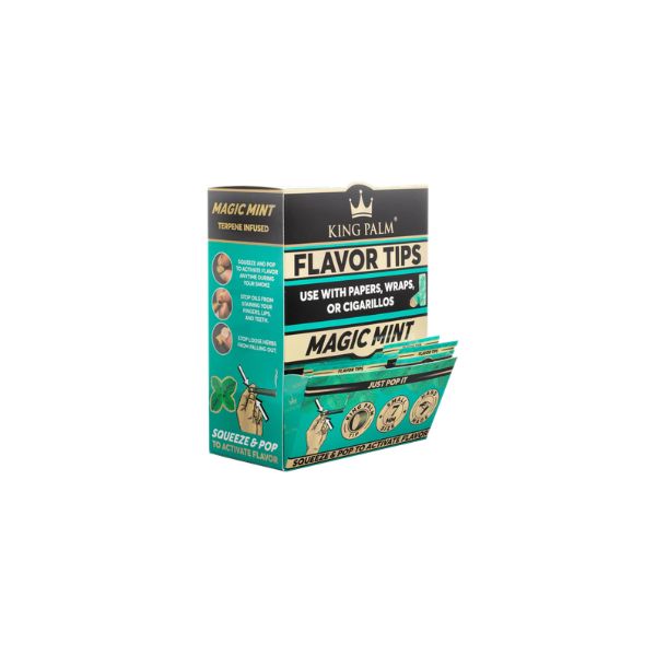 Box of King Palm Magic Mint flavor tips on a white background