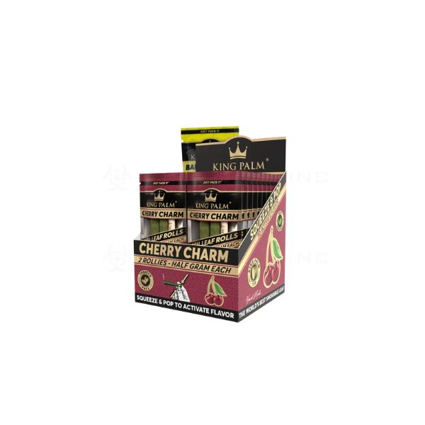 Box of King Palm Cherry Charm vape rolls on a white background