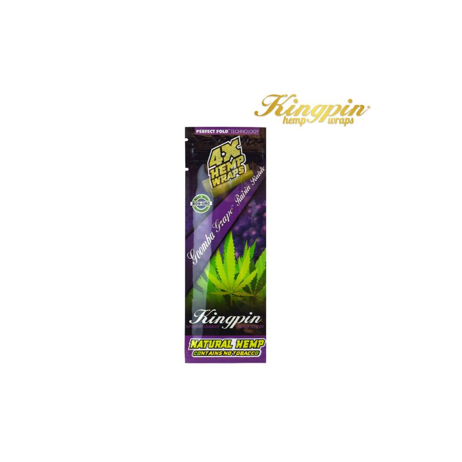 Kingpin Hemp Wraps packaging with green leaf design on a white background