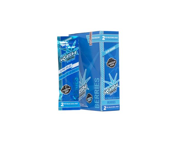 Two blue packages of Kush Candy on a white background