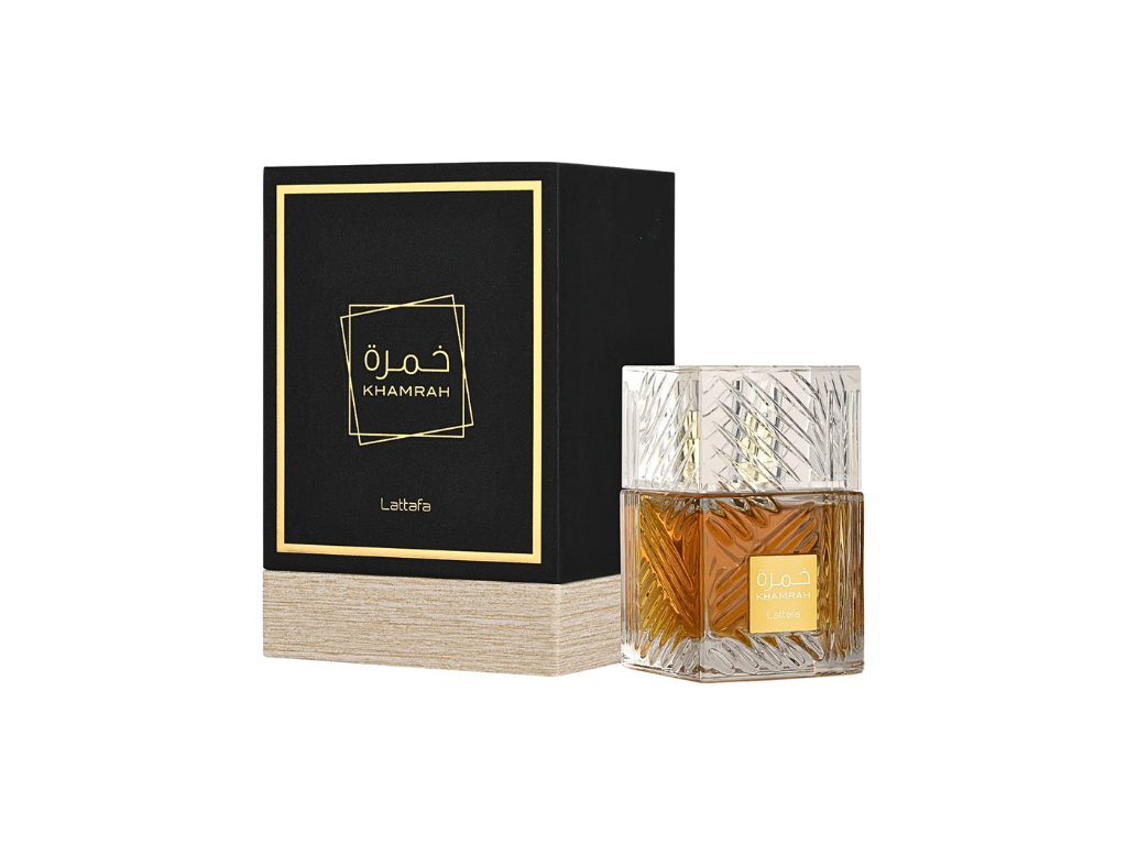 Khamrah perfume bottle with decorative packaging on a white background