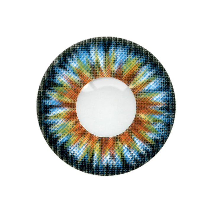 Loox Celebration Multicolored contact lens with a tie-dye pattern on a white background