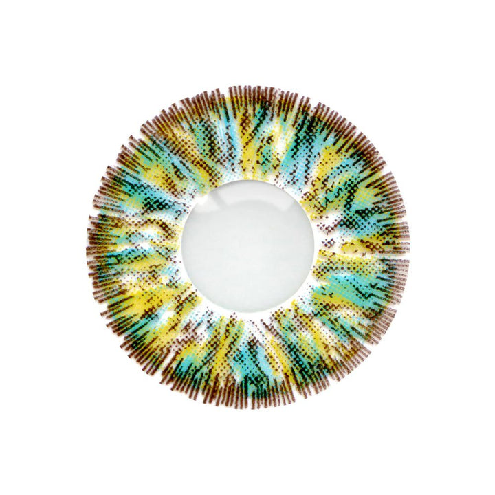 Loox Crystal Blue Multicolored contact lens case on a white background