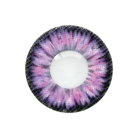 Loox Fairytale Pink contact lens with a purple and pink radial pattern on a black textured border on a white background.