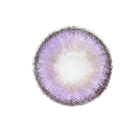 Loox Glimmer Violet Purple contact lens with a light purple and lavender gradient pattern around a clear center on a white background.