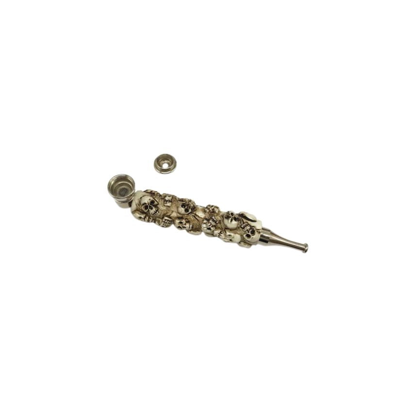Metal multi skull rasin coated pipe on a white display