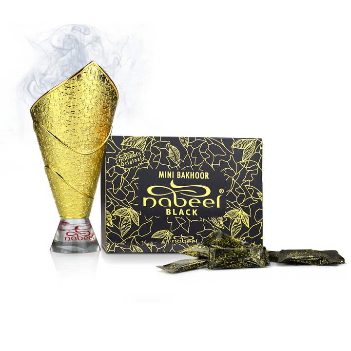 Gold mini bakhoor cone and packaging with &