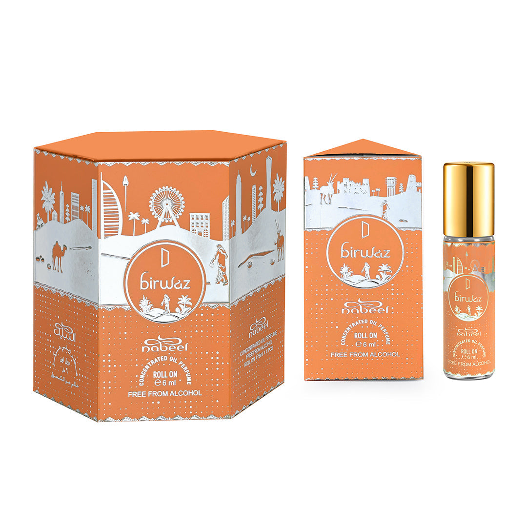 Nabeel attar Birwaz Alcohol Free Roll on oil Perfume bottles on a white background