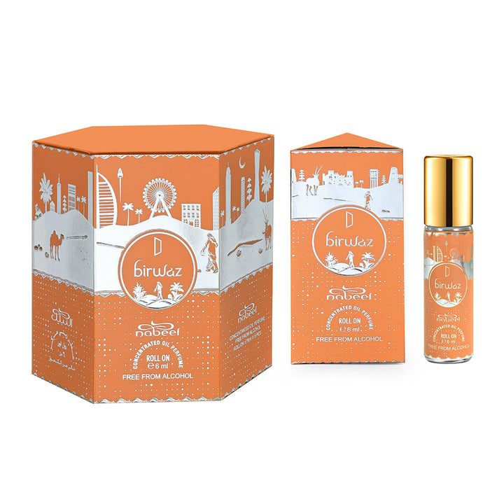 Nabeel attar Birwaz Alcohol Free Roll on oil Perfume bottles on a white background