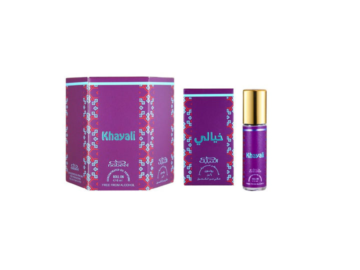 Nabeel attar Khayali Alcohol Free Roll on oil Perfume bottle on a white background