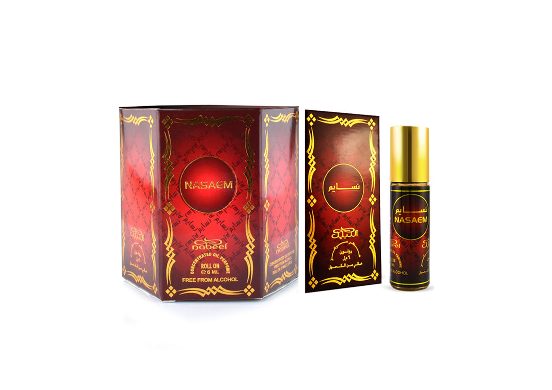 Nabeel attar Nasaem Alcohol Free Roll on oil Perfume bottle on a white background
