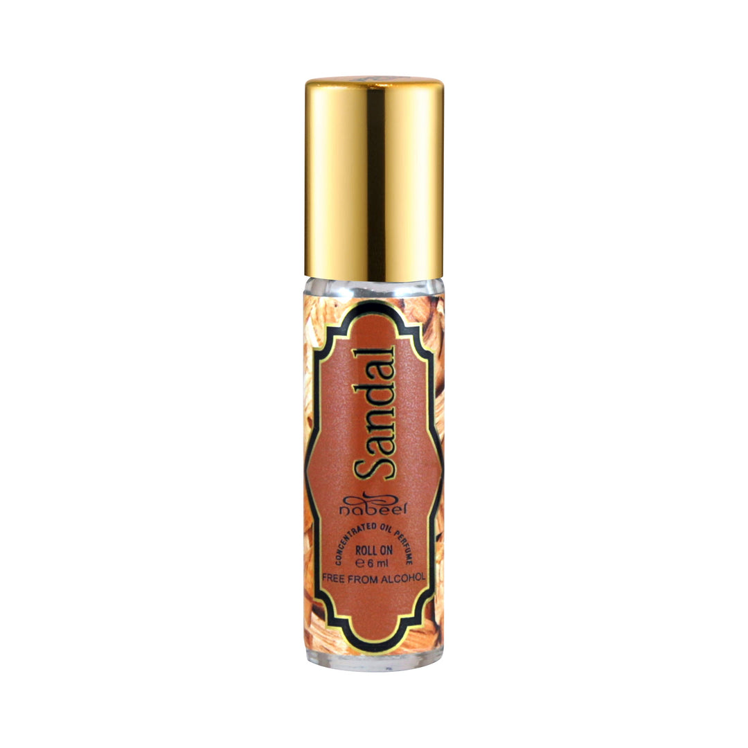 Nabeel attar Sandal Alcohol Free Roll on oil Perfume bottle on a white background