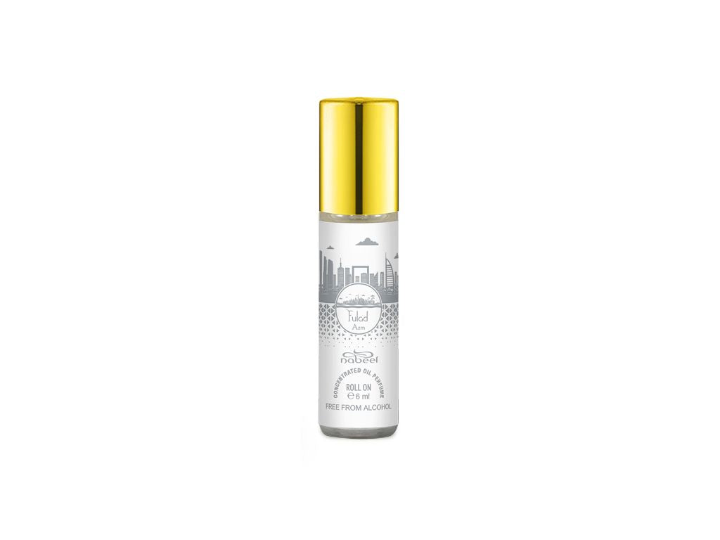 Nabeel itr attar Fulad Azm Alcohol Free Roll on oil Perfume bottle on a white background