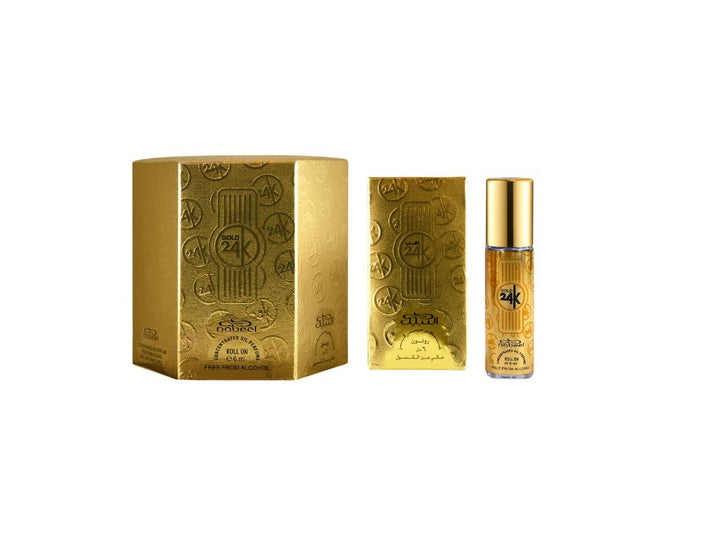 Nabeel Gold 24K Alcohol Free Roll on oil Perfume bottle on a white background