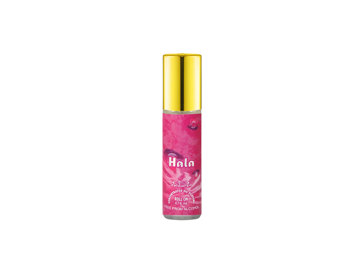 Nabeel itr attar Hala Alcohol Free Roll on oil Perfumes on a white background.