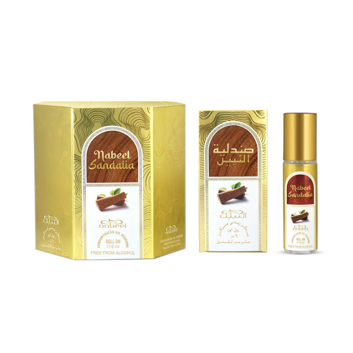 Nabeel Attar itr Nabeel Sandalia Roll On perfume oil alcohol free bottle on a white background