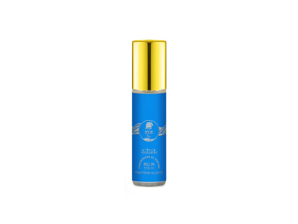 Nabeel itr attar Ocean Blue Alcohol Free Roll on oil Perfume bottle on a white background