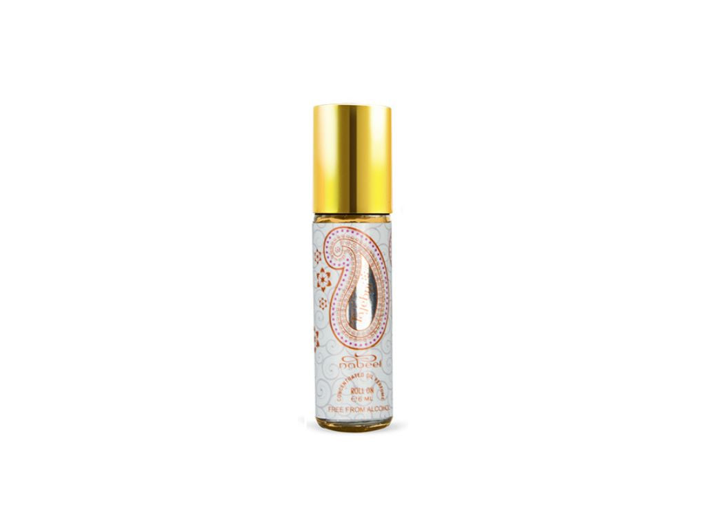 Nabeel attar itr Tajebni Alcohol Free Roll on oil Perfume bottle on a white background