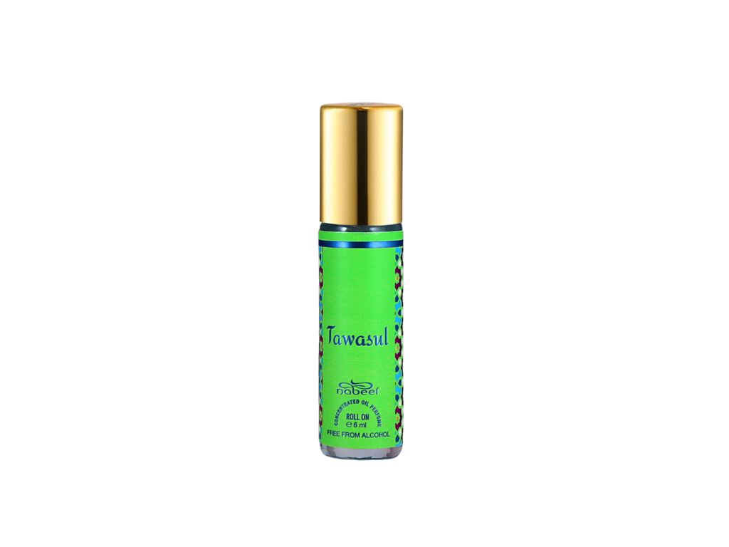 Nabeel itr attar Tawasul Alcohol Free Roll on oil Perfume bottle on a white background