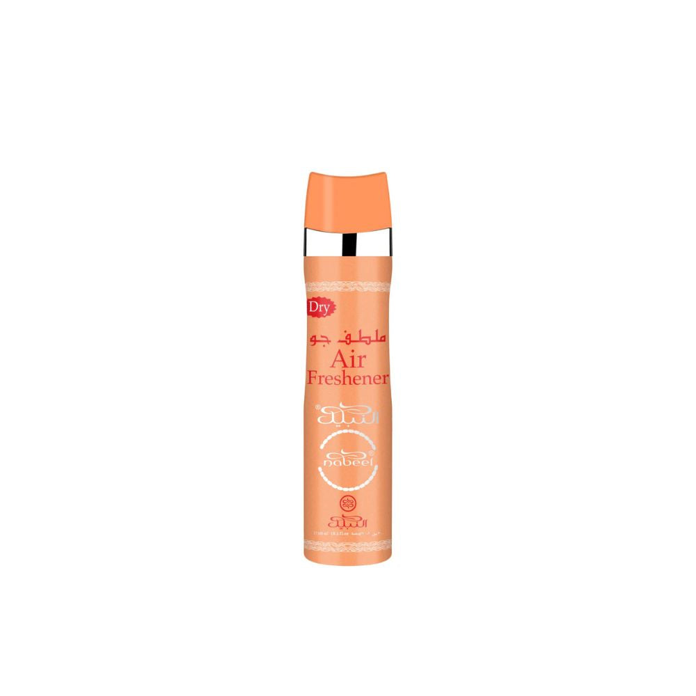 Nabeel dry Air Freshener 300ml Nabeel Cylindrical spray bottle with an orange label on a white background