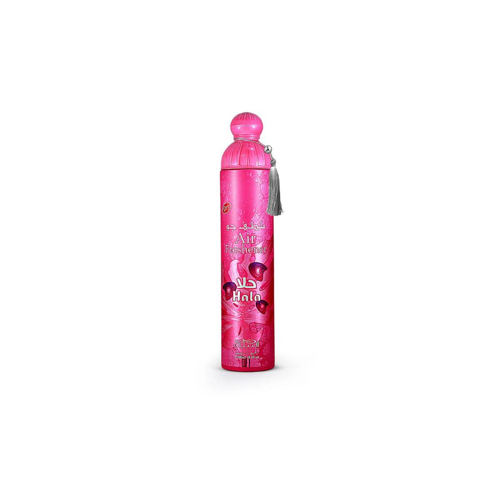 Nabeel dry Air Freshener spray bottle hala Pink color coconut scent on a white background