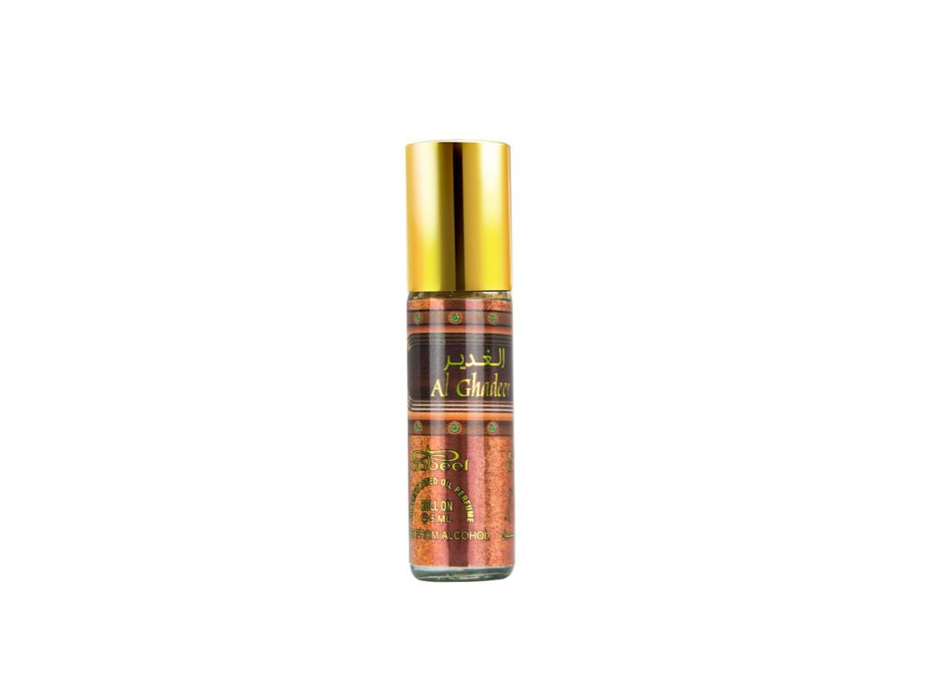 Nabeel itr attar Al Ghadeer Alcohol Free Roll on oil Perfume bottle on a white background