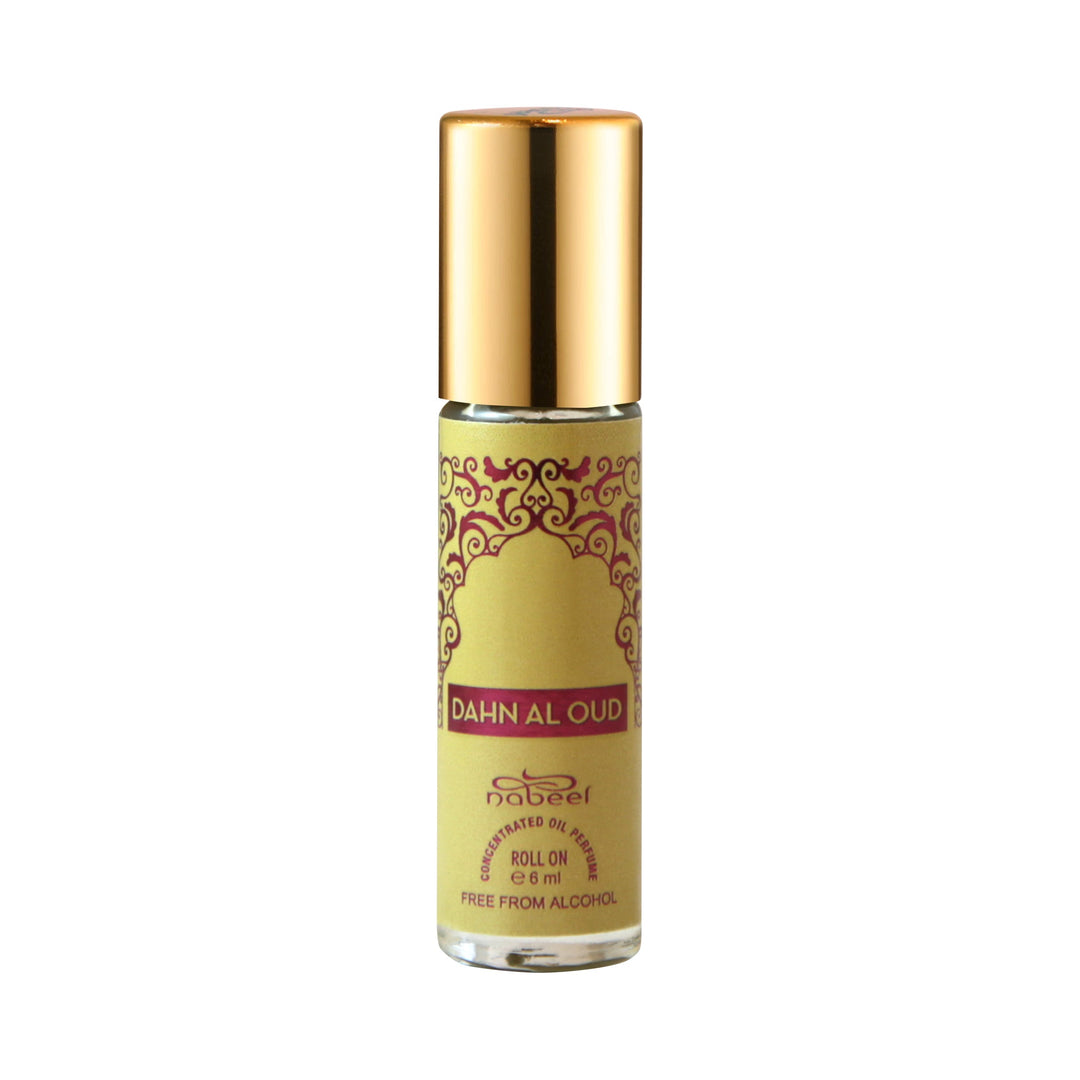 Nabeel itr attar Dahn Al oud Alcohol Free Roll on oil Perfume bottle on a white background