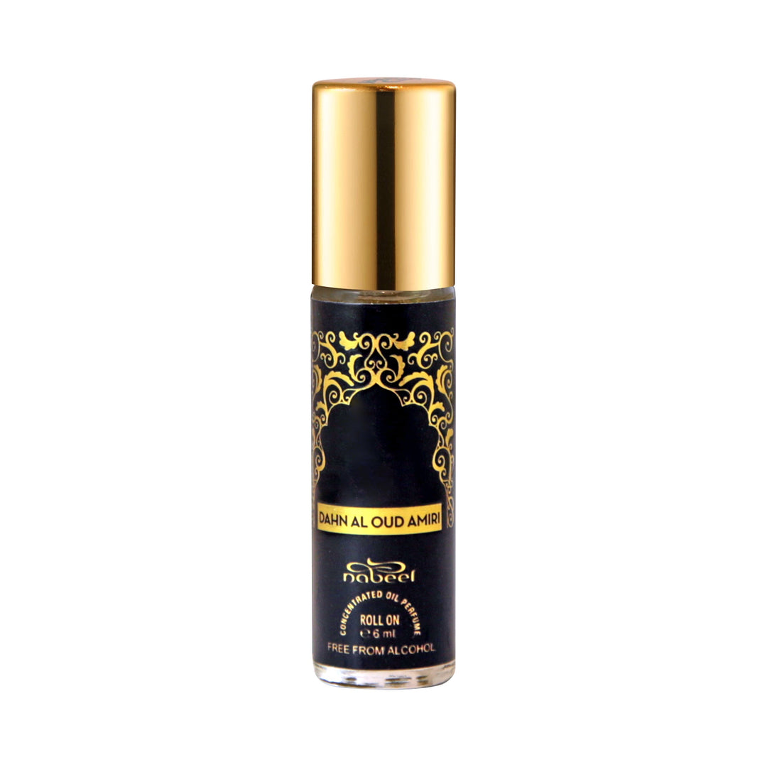 Nabeel attar itr Dahn Al oud Amiri Alcohol Free Roll on oil Perfume bottle on a white background