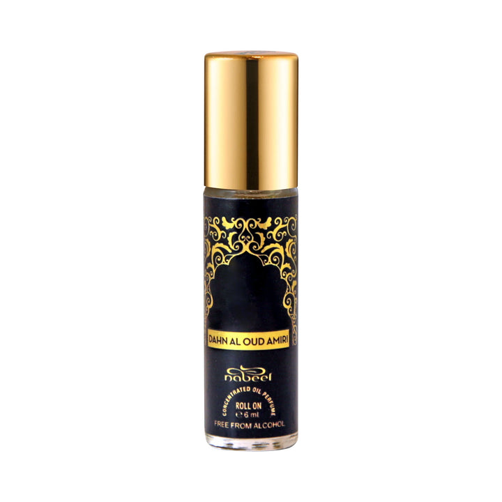 Nabeel attar itr Dahn Al oud Amiri Alcohol Free Roll on oil Perfume bottle on a white background
