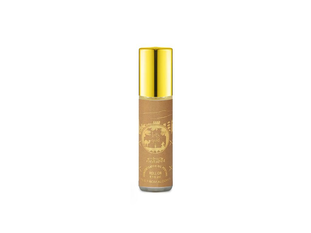 Nabeel itr attar Irth Gold Alcohol Free Roll on oil Perfume bottle on a white background
