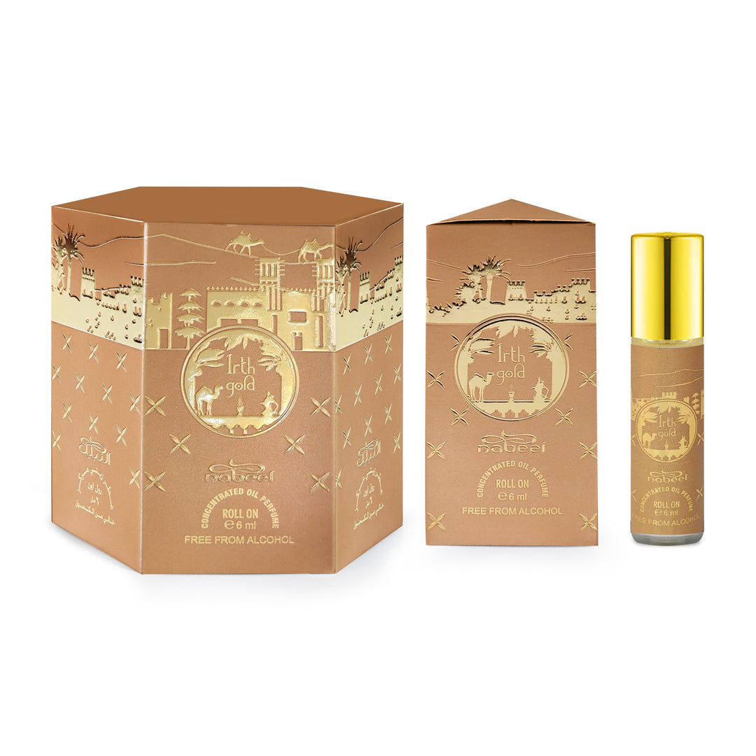 Nabeel itr attar Irth Gold Alcohol Free Roll on oil Perfume on a white background