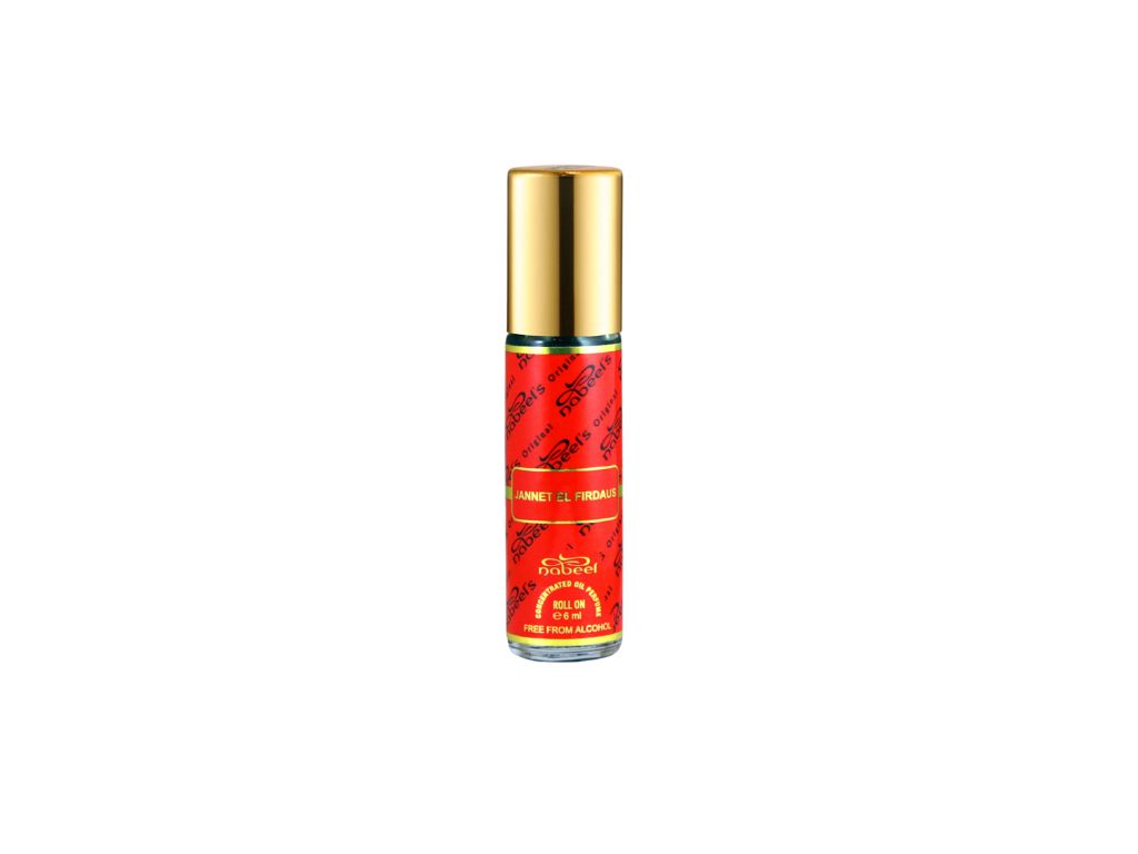 Nabeel itr attar Jannat El Firdaus Alcohol Free Roll on oil Perfume bottle on a white background