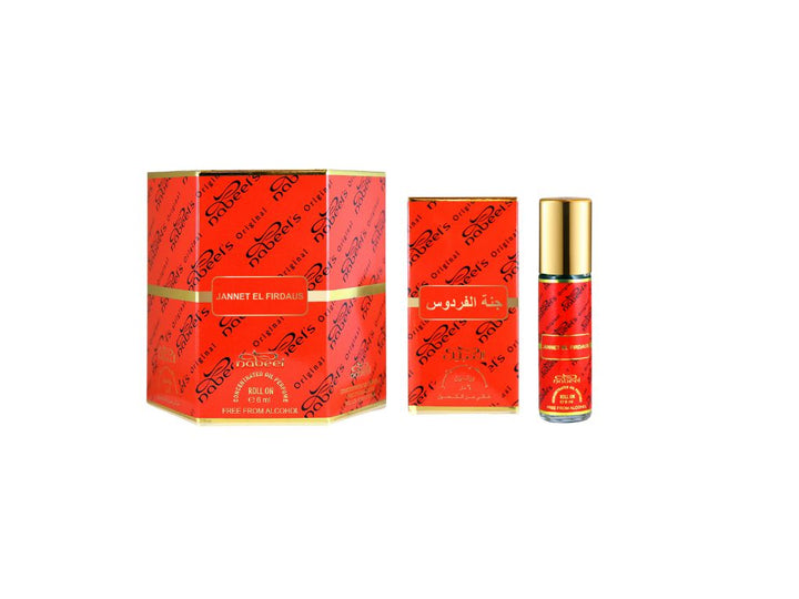 Nabeel attar itr Jannat El Firdaus Alcohol Free Roll on oil Perfume bottle on a white  background 