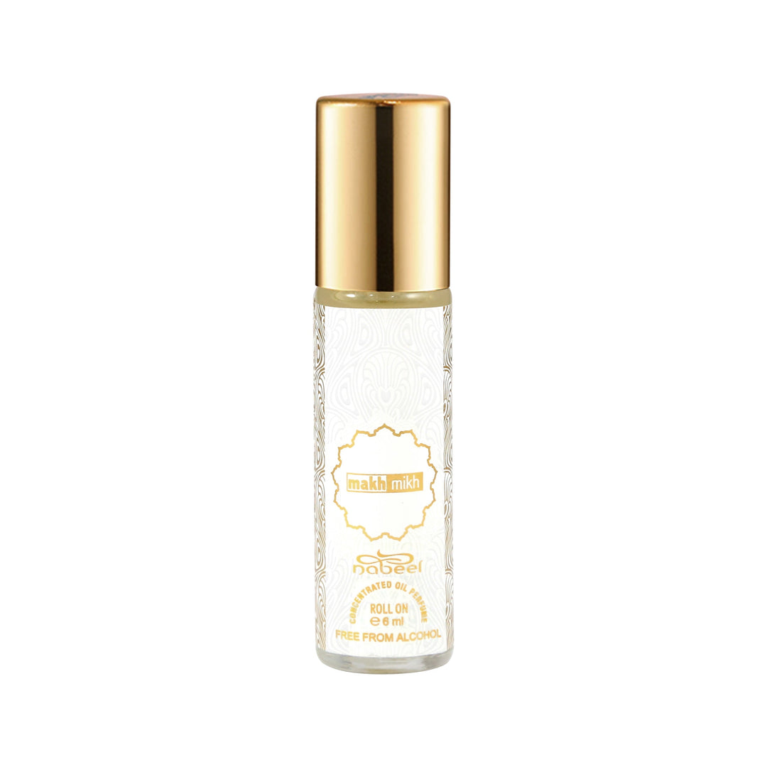 Nabeel itr attar Makh Mikh Alcohol Free Roll on oil Perfume bottle on a white background
