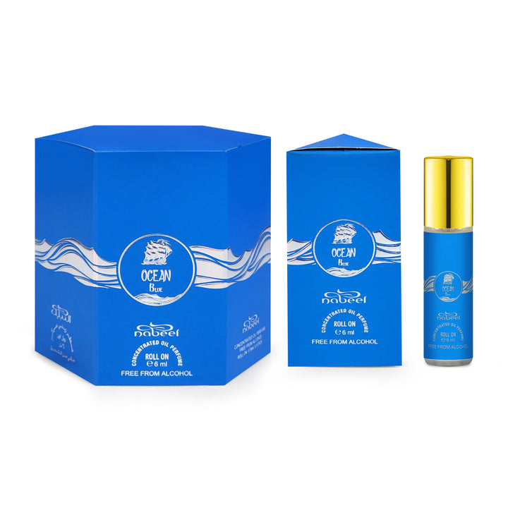 Nabeel attar itr Ocean Blue Alcohol Free Roll on oil Perfume bottle on a white background