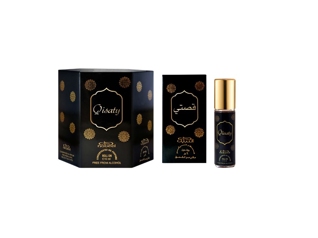 Nabeel itr attar Qisaty Alcohol Free Roll on oil Perfume bottle on a white background