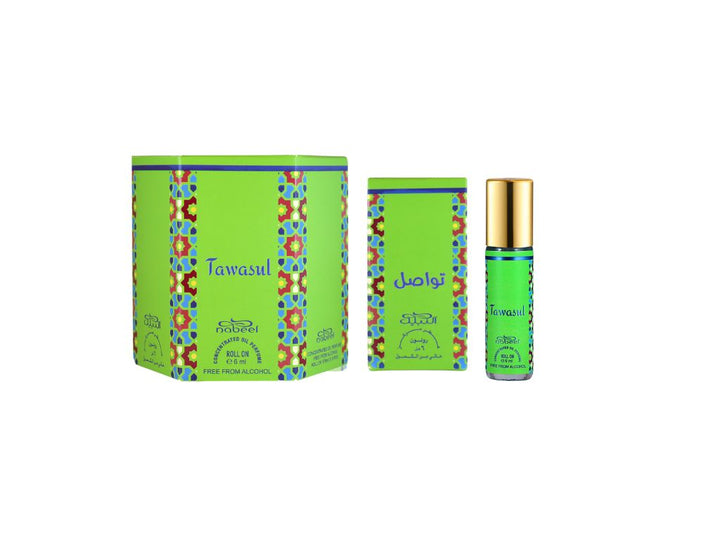 Nabeel attar itr Tawasul Alcohol Free Roll on oil Perfume bottle on a white background
