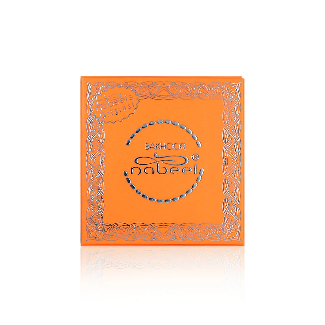 Orange box with silver decorative elements and &