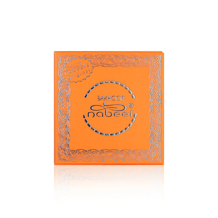 Orange box with silver decorative elements and &