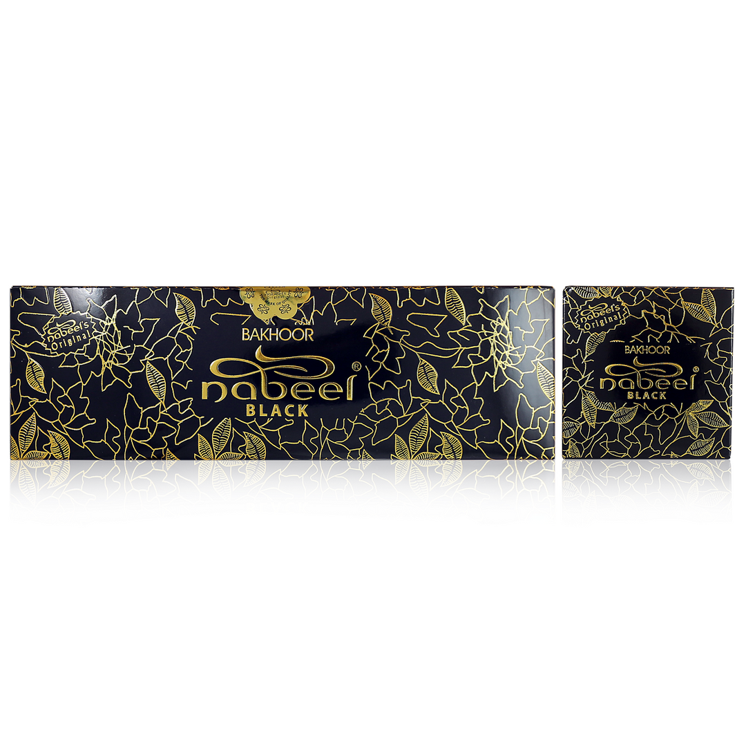 Two black boxes with gold patterns and &