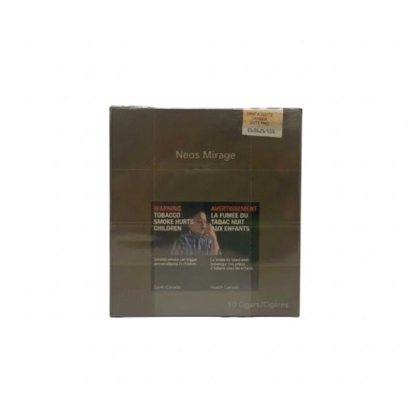 Neos Mirage cigarette pack with warning label on a white background