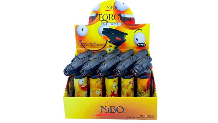 Display of Nibo TQRCO products with cartoon character packaging on a white background