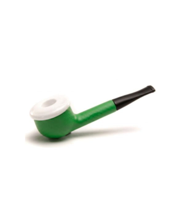 Green smoking pipe with white filter on a white background